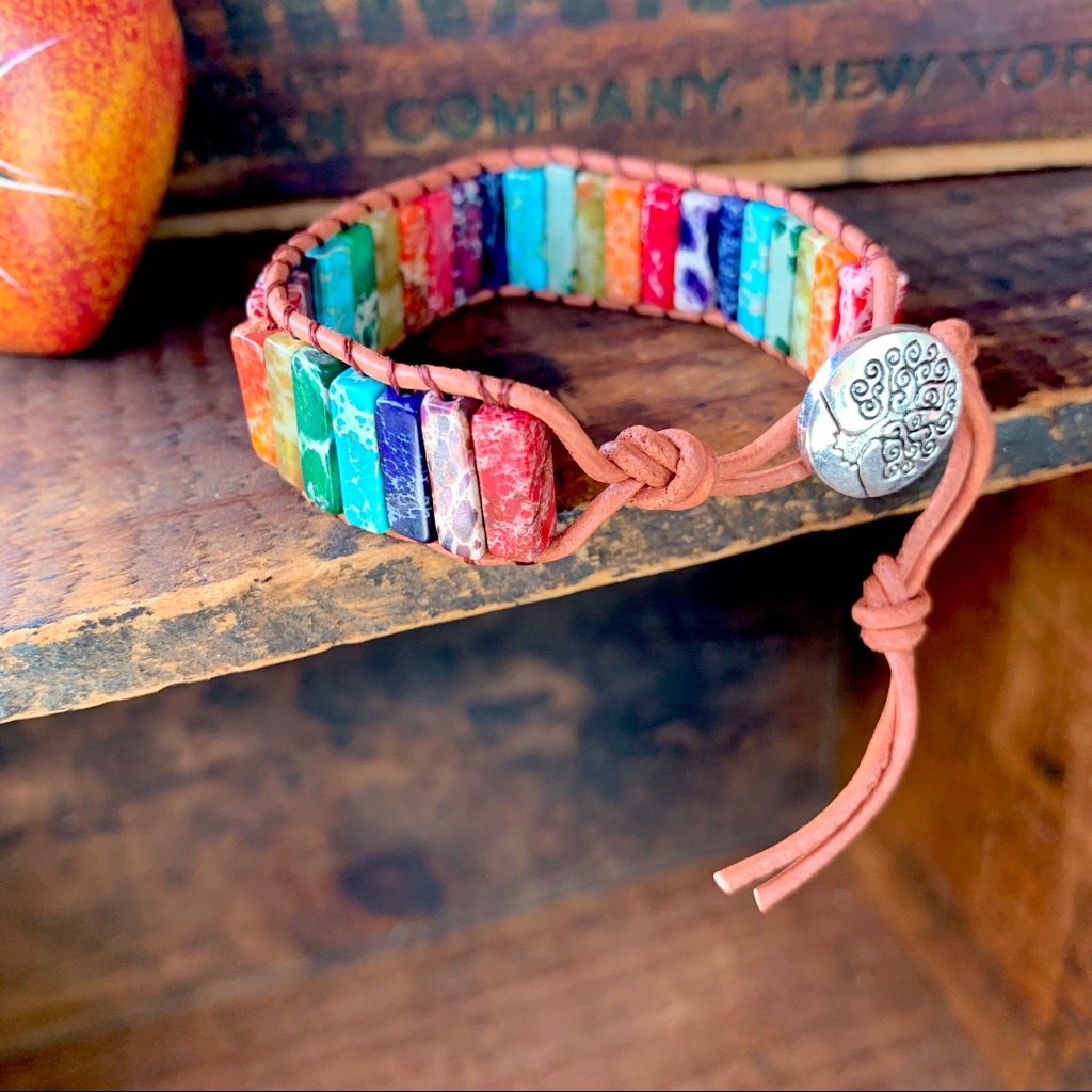 Natural Stone+Leather Boho Cuff Bracelet